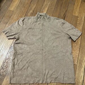 Tahari Ribbed Short-Sleeve Mock Neck Top - Taupe